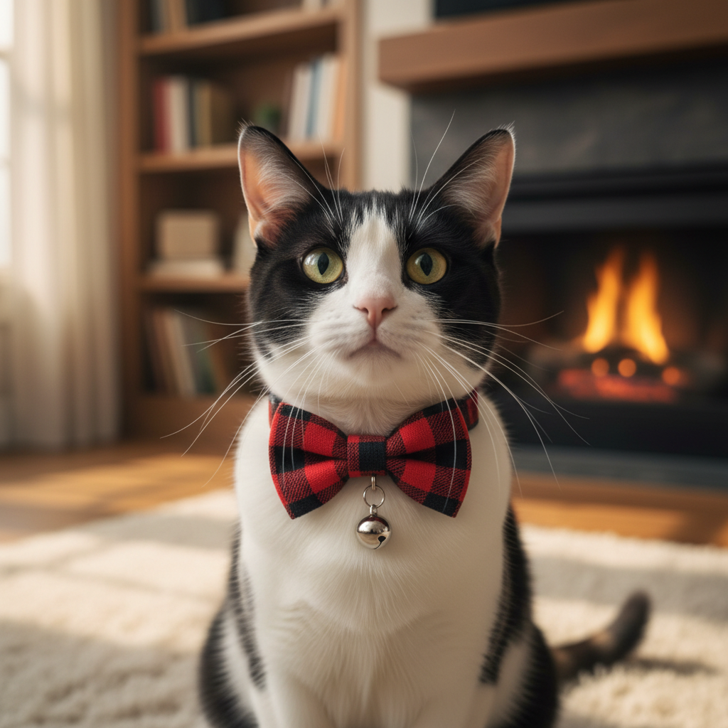 Collier Nœud Papillon à Carreaux pour Chat & Chien — Avec Cloche